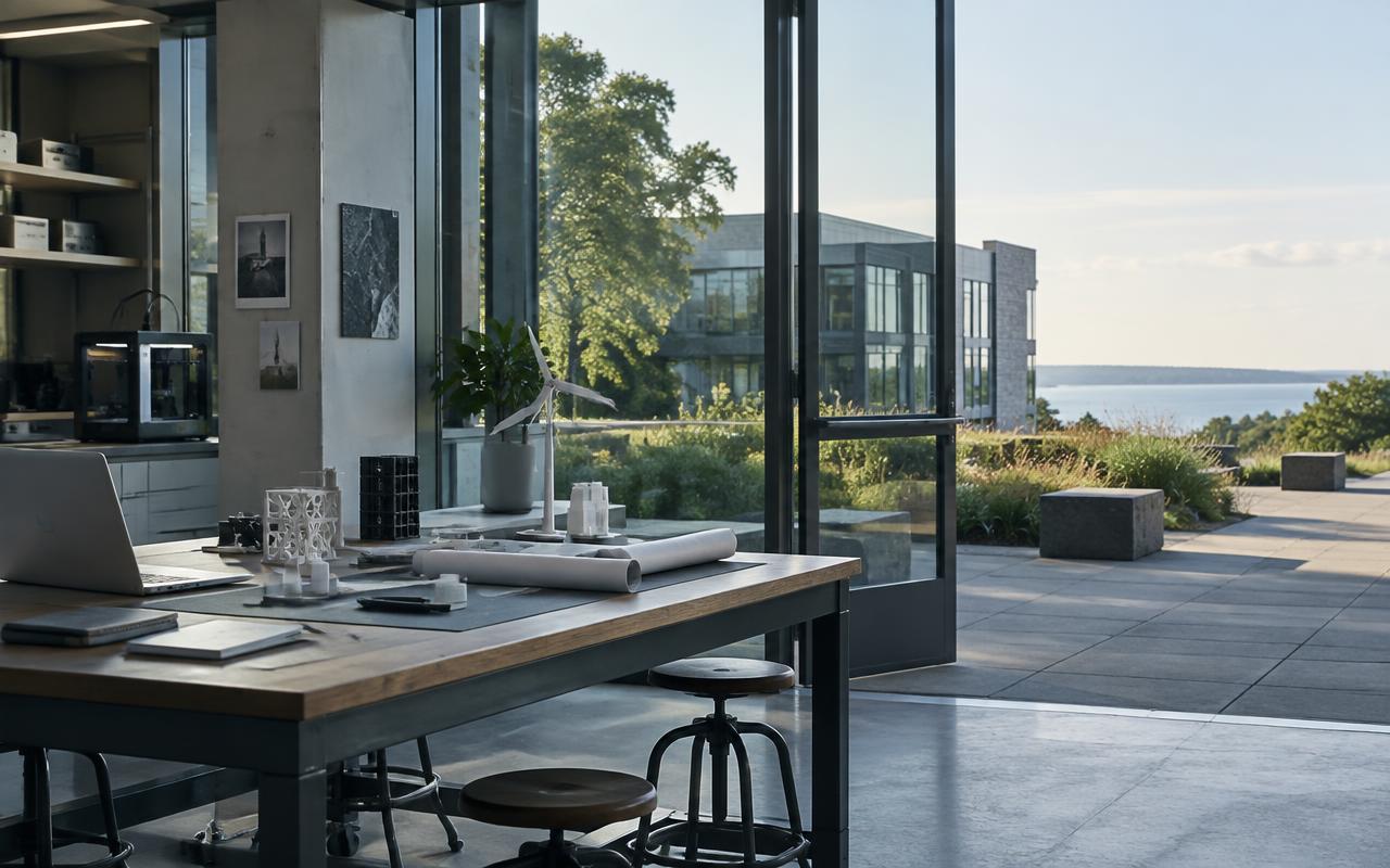 Atmospheric view of a university research workspace on Long Island