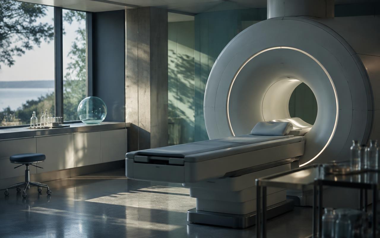 Atmospheric view of a modern medical imaging research room